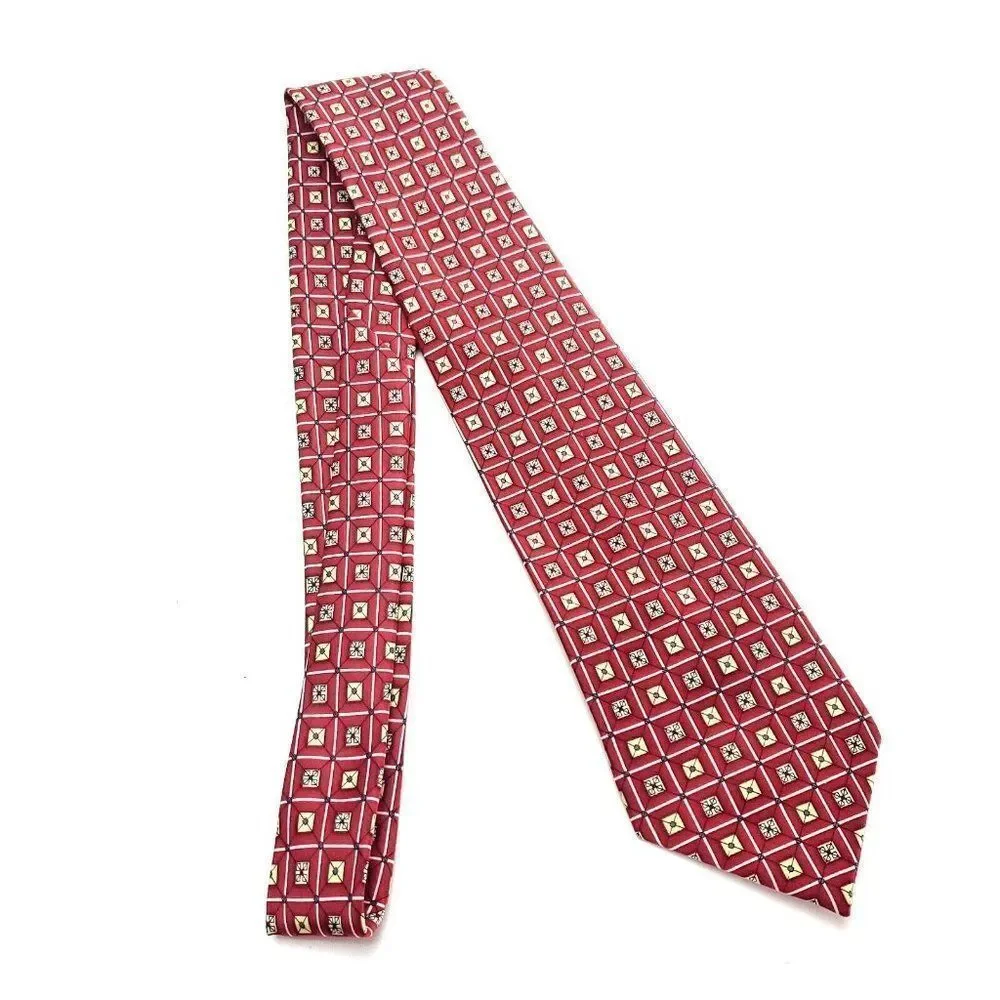 Kai Long Handmade Silk Tie‎ Print Red Geometric